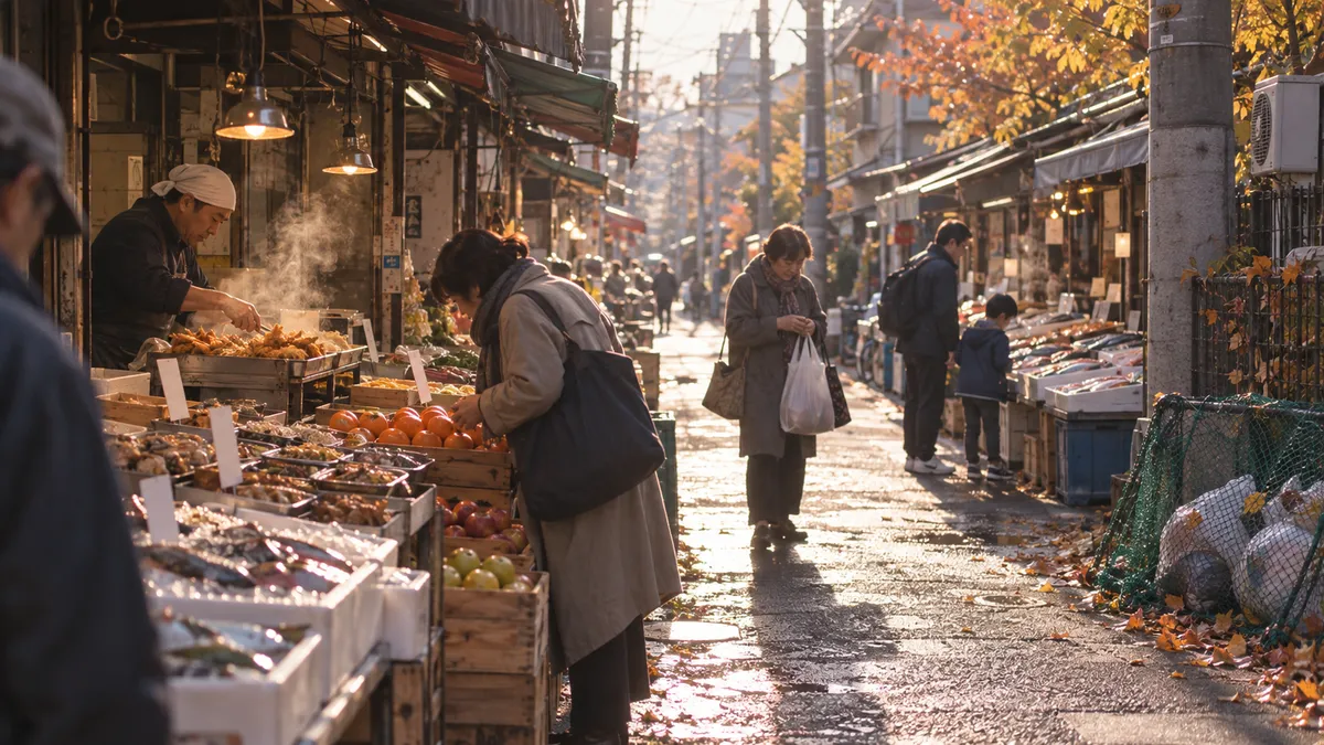 朝の市場の通り