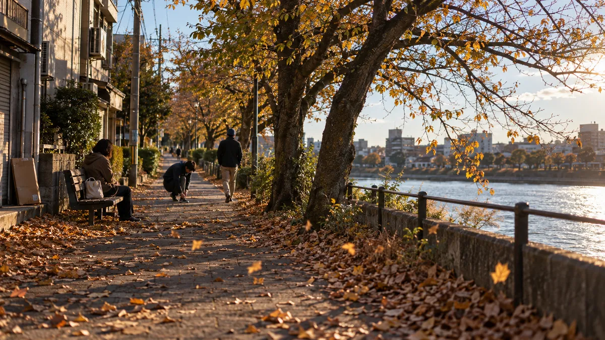 堤防沿いの長い遊歩道