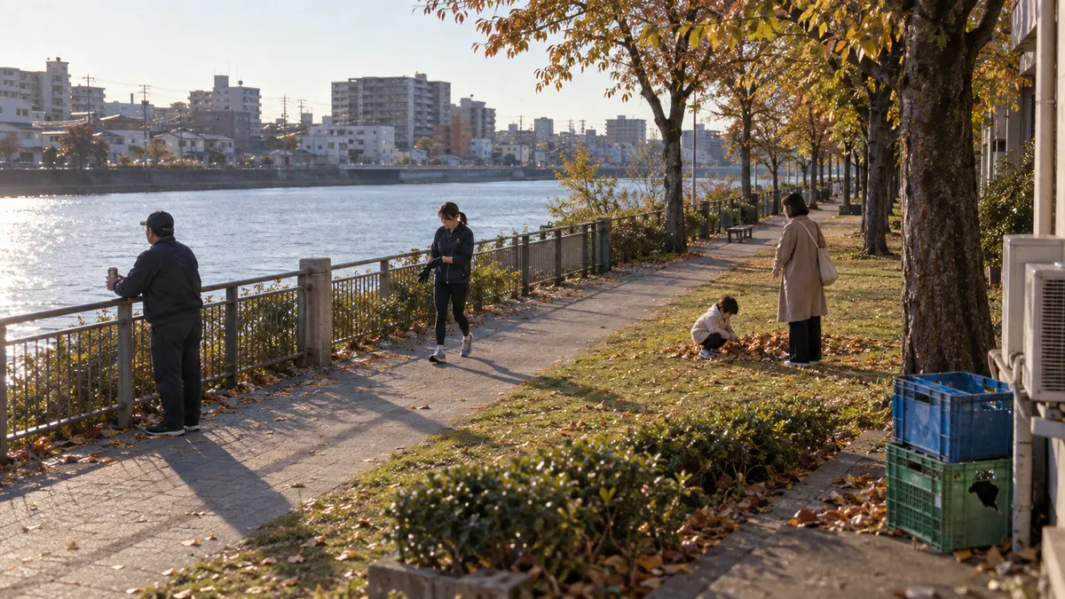 川沿いの土手道