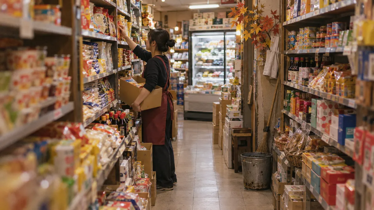 天井の低い店の中