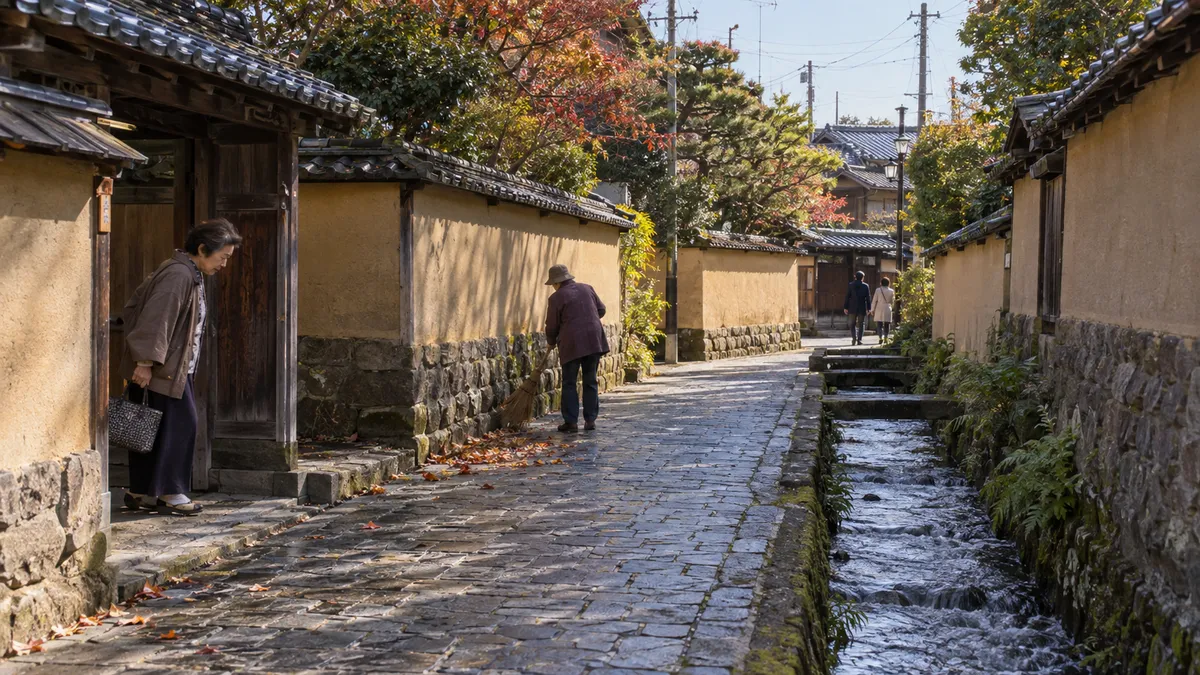 土塀の続く石畳の小路