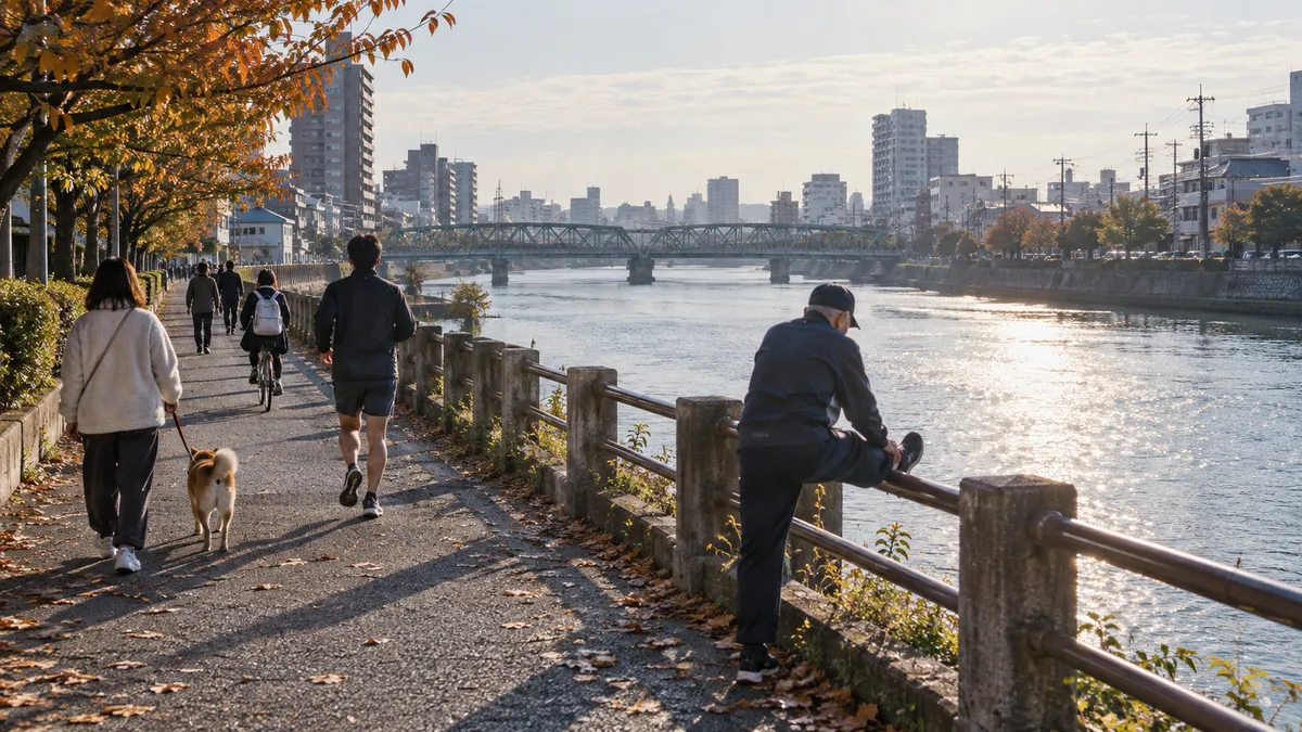 川の土手に沿った道