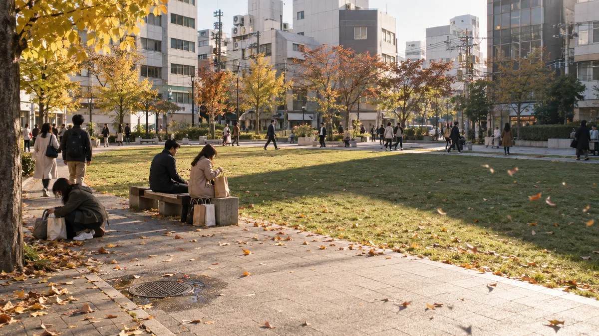 街なかの公園に芝生が広がる