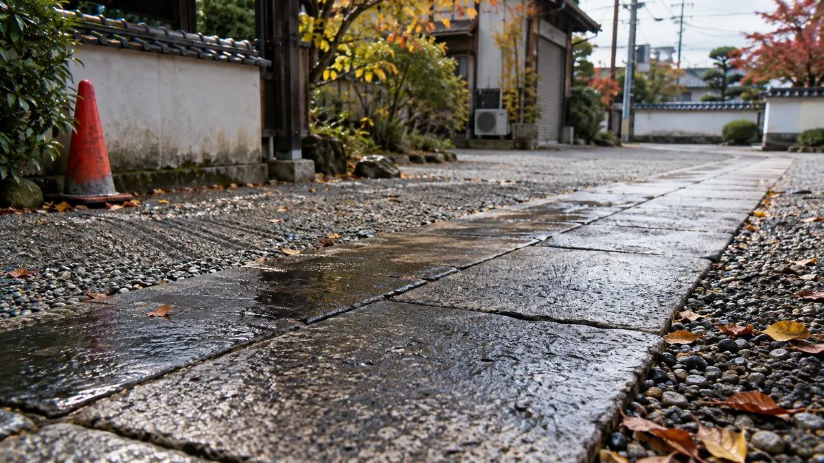 参道の敷石を近くから見る