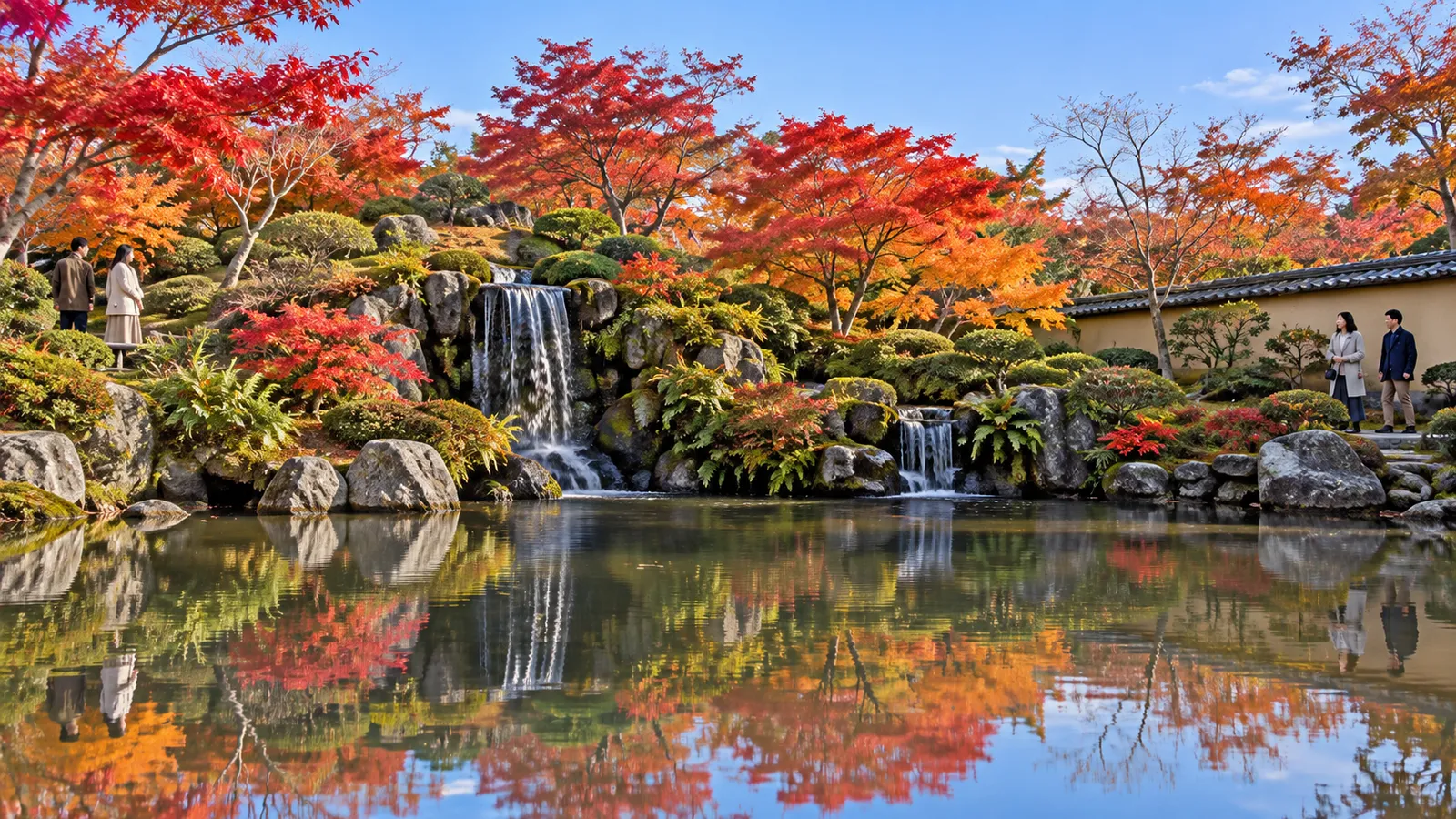 静かな池ごしに見る庭