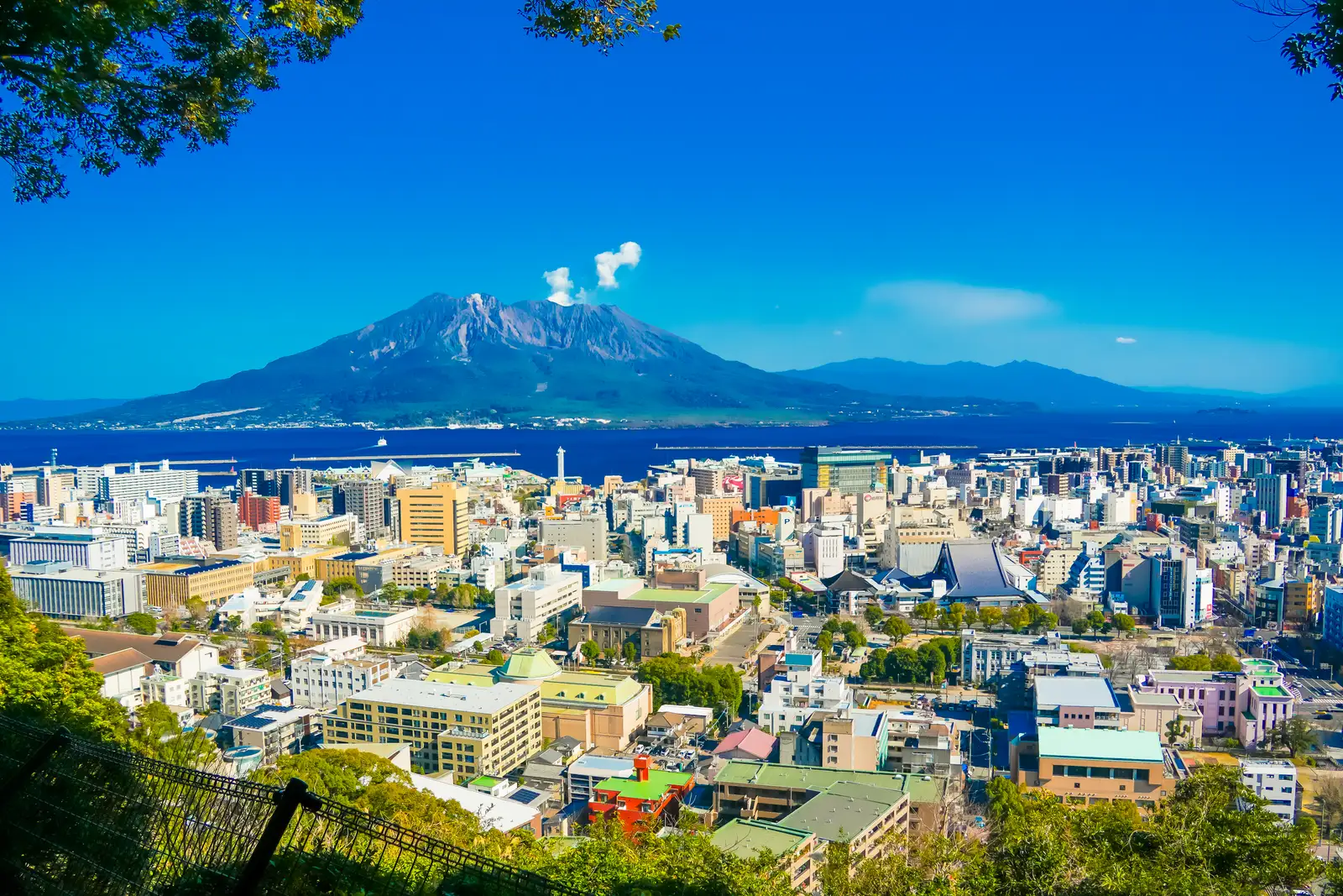 鹿児島の市街地と桜島